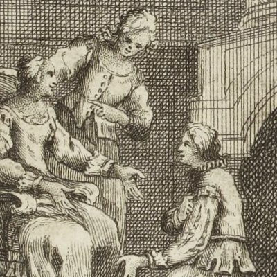 Aurore reçoit Gil Blas en déshabillé (Gil Blas, 1747, vol. 2)