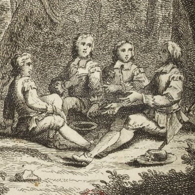 Gil Blas et Alphonse déjeunent avec les deux faux ermites (Gil Blas, 1747, vol. 2)