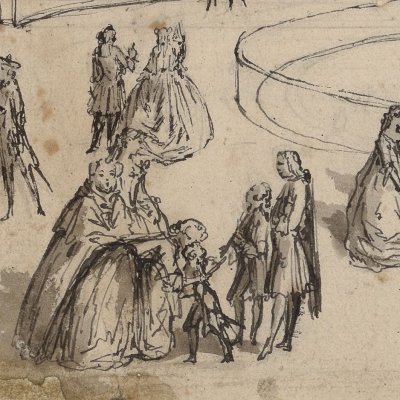 Vue du Palais-Royal et du jardin (dessin de gauche)