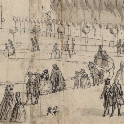 Vue du Palais-Royal et du jardin (dessin de droite)
