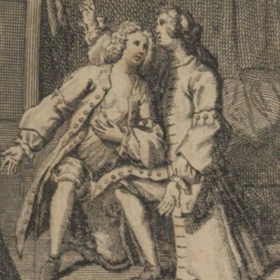 Mlle Villars aux genoux du capitaine (Voyages de R. Boyle, 1730)