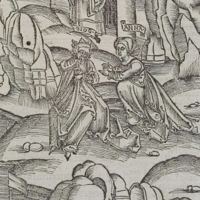 Didon se confie à Anna (Virgile, Énéide 4, éd. Brant, Strasbourg Grüninger 1502, f222)