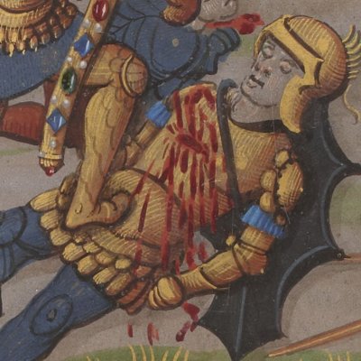 Turnus tue Pallas et s’empare de ses dépouilles (Énéide de Saint-Gelais, Bnf Français 861, f99v)