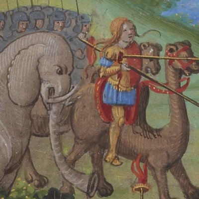 Le corps de Pallas est envoyé à Évandre (Énéide Saint-Gelais, Bnf Français 861, f112v)