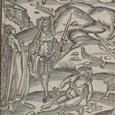 Le séjour des guerriers. Énée & Déiphobe (Virgile, Énéide 6, éd. Brant, Strasbourg Grüninger 1502, f272)