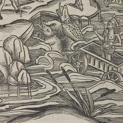 Vénus prie Neptune de veiller sur la flotte d’Énée (Virgile, Énéide 5, éd. Brant, Strasbourg Grüninger 1502, f249v)