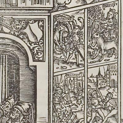 Murs peints du temple d’Apollon à Cumes (Virgile, Énéide 6, éd. Brant, Strasbourg Grüninger 1502, f253)
