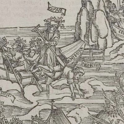 Jeux funèbres. La régate (Virgile, Énéide 5, éd. Brant, Strasbourg Grüninger 1502, f234)