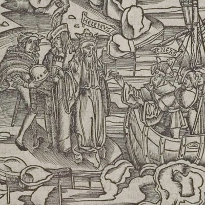 Adieux d’Andromaque et d’Hélénus (Virgile, Énéide 3, éd. Brant, Strasbourg Grüninger 1502, f200)