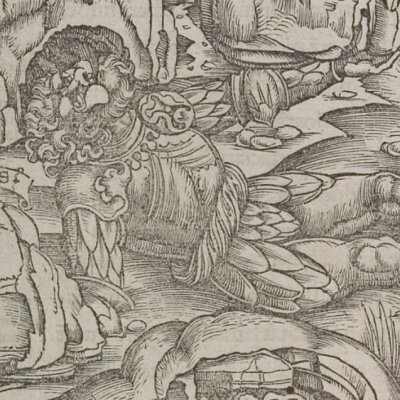 Convulsion d’Encelade sous l’Etna en éruption (Virgile, Énéide 3, éd. Brant, Strasbourg Grüninger 1502, f203)