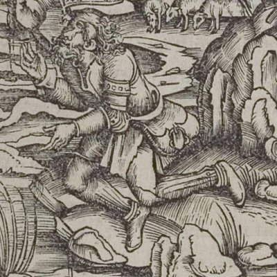 Polyphème lave la plaie de son œil crevé (Virgile, Énéide 3, éd. Brant, Strasbourg Grüninger 1502, f204)