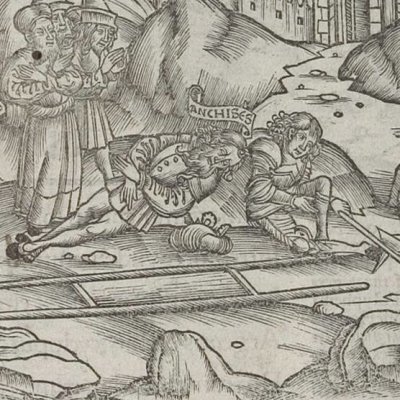 La mort d’Anchise (Virgile, Énéide 3, éd. Brant, Strasbourg Grüninger 1502, f206v)