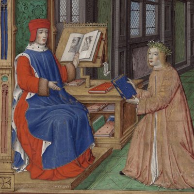 Virgile présente à Mécène son œuvre (Virgilii opera cum Servii commento)