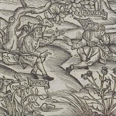 Damète et Ménalque (Virgile, Bucoliques 3, éd. Brant, Strasbourg Grüninger 1502, f8)