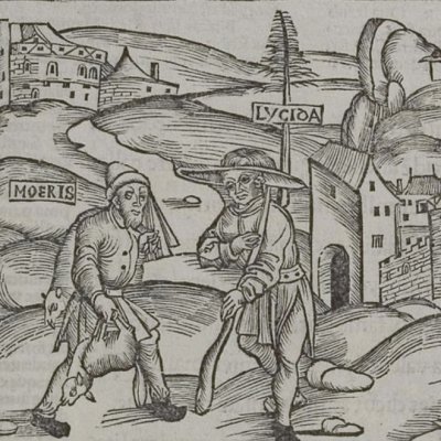 Moeris et Lycidas (Virgile, Bucoliques 9, éd. Brant, Strasbourg Grüninger 1502, f29)
