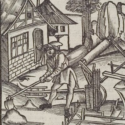 Matériel du cultivateur (Virgile, Géorgiques 1, éd. Brant, Strasbourg Grüninger 1502, f44)