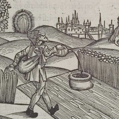 Préparation des grains à semer (Virgile, Géorgiques 1, éd. Brant, Strasbourg Grüninger 1502, f46)