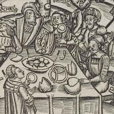 « Nous mangeons nos tables ! » (Virgile, Énéide 7, éd. Brant, Strasbourg Grüninger 1502, f291v)