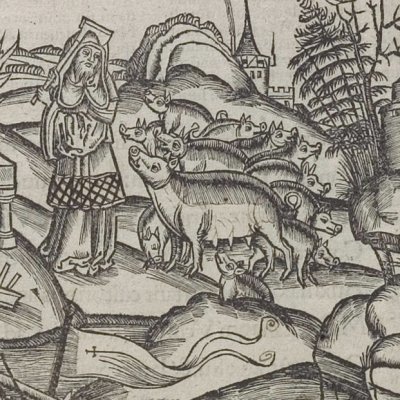 Le Tibre apparaît en songe à Énée (Virgile, Énéide 8, éd. Brant, Strasbourg Grüninger 1502, f310v)