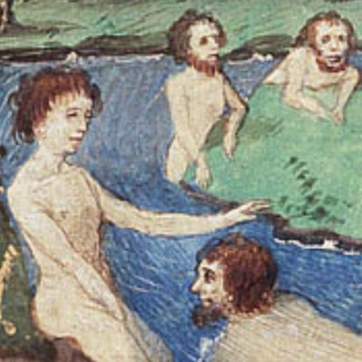 Latone change en grenouilles des paysans qui troublaient son eau (Épître d'Othéa, La Haye KB 74G27, f23)