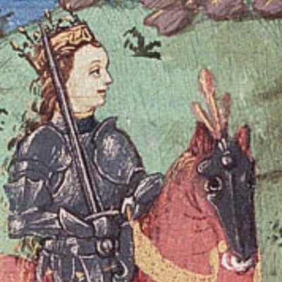 Penthésilée et ses Amazones au secours des Troyens (Epître d'Othéa, La Haye KB 74G27, f18)