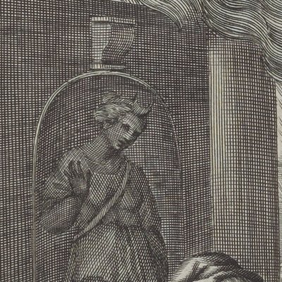 Énée quitte Troie portant Anchise sur son dos (Virgile, Énéide 2, éd. Ogilby 1654, p226)