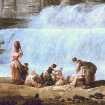 Cascade tombant entre deux terrasses au milieu d'une colonnade (version de Paris) - Robert