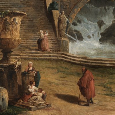 Escaliers et fontaines dans le parc d'une villa romaine - Hubert Robert