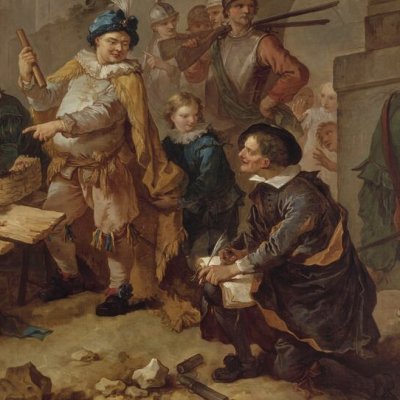 Sancho et la marchande de noisettes (carton de tapisserie) - Natoire