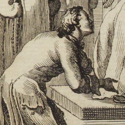 Saturnin aux pieds du supérieur des Chartreux (Histoire de dom B***, 1748)