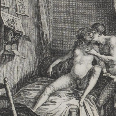 Saturnin épie Toinette avec le père Polycarpe (Mémoires de Saturnin, 1786-7) - Borel