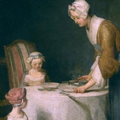 Le Bénédicité (réplique du Louvre sans carreaux au sol) - école de Chardin