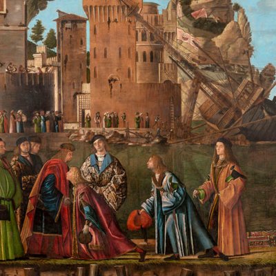 Rencontre des fiancés et départ en pélerinage (Légende de sainte Ursule) - Carpaccio