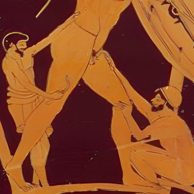 Atelier du fondeur, le polissage de la statue (Kylix de la fonderie, face A)