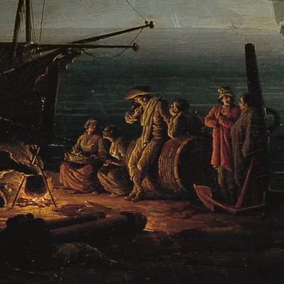 La nuit. Scène méditerranéenne avec pêcheurs et barques - Vernet