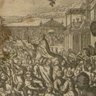 Jéhu ordonne le massacre des disciples de Baal (Gottfried, Hist. Chronica, 1674) - Merian