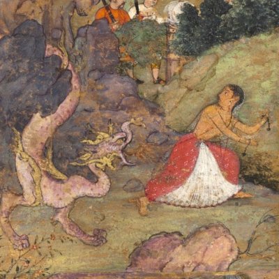 Jeune fille poursuivie par un dragon (Inde, XVIe siècle)
