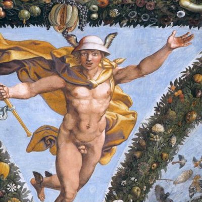 Mercure promet récompense à qui trouvera Psyché (Farnesina, Loge d'Amour et de Psyché) - Raphaël