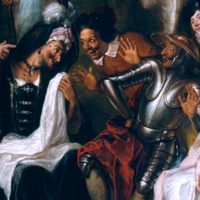 La Doloride avec sa barbe prie Don Quichotte de la venger (Histoire de Don Quichotte) - Coypel