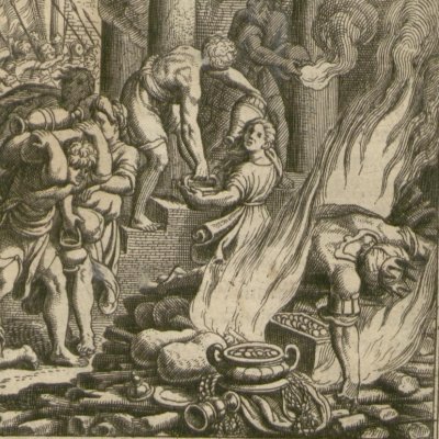 Suicide de Sardanapale dans son palais en feu (Gottfried, Hist. Chronica, 1674)