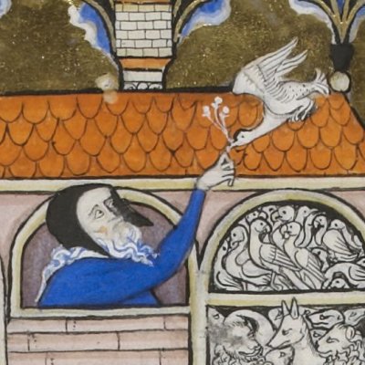 L'arche de Noé à la fin du déluge (Psautier de Saint Louis, F°3v)