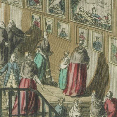 Vue Perspective du Sallon de l'Académie Royale de Peinture et de Sculpture au Louvre à Paris