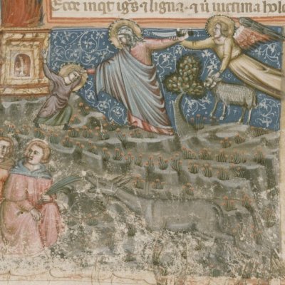 Le sacrifice d'Isaac (Bible de Naples, F11r)