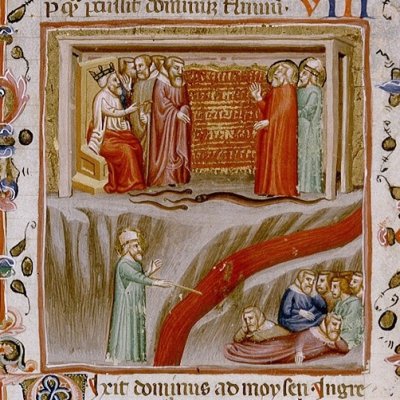 Les plaies d'Égypte (Bible de Naples, F26v)