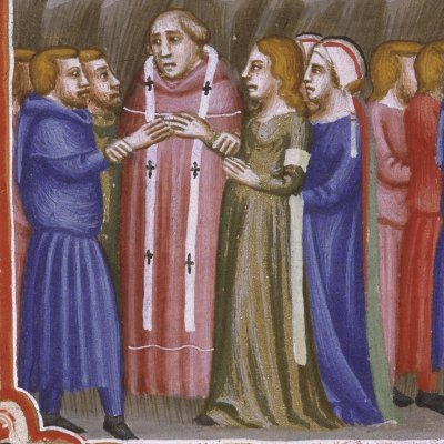 Elimelek et Noémi dans les Champs de Moab (Bible de Naples, F97v)