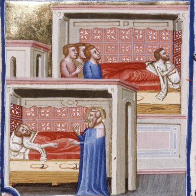 Isaïe annonce à Ezéchias sa guérison (Bible de Naples, F145v)