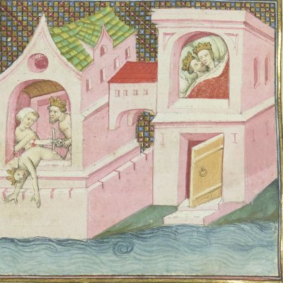 Thanor jeté à la mer par Pelyas (Tristan en prose, Ms Fr 100)