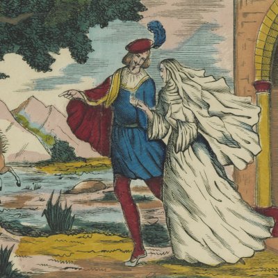 Fuite d'Héloïse avec Abeilard (Histoire d'Héloïse et d'Abeilard, Pellerin, 1842, exemplaire de la BnF)