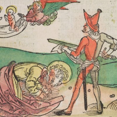 Saint Pierre exorciste et saint Marcellin (Légende dorée, éd. Anton Koberger)