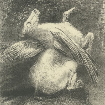 L'Aile impuissante n'éleva point la bête en ces noirs espaces (Les Origines) - Odilon Redon